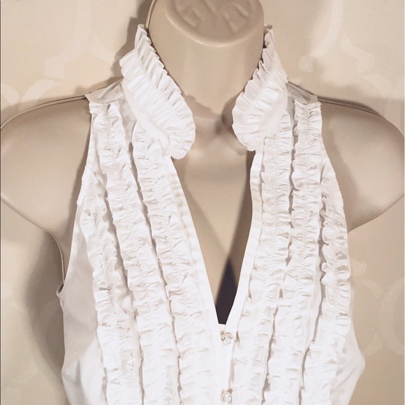 White House Black Market Tops - WHBM RUFFLE FRONT SHIRT